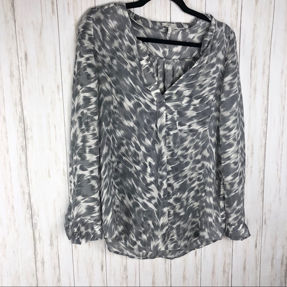 Joie gray and white leopard silk blouse